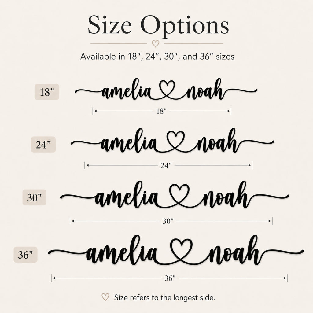 Personalized Couple Name Metal Sign with Heart – Extended Flourish Script