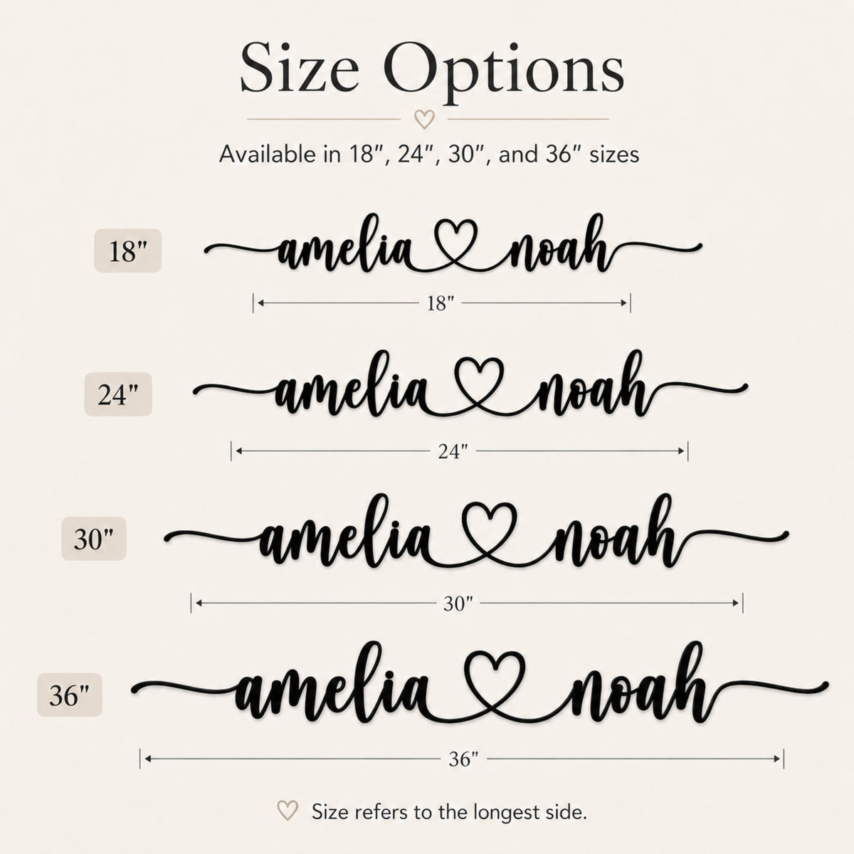 Personalized Couple Name Metal Sign with Heart – Extended Flourish Script