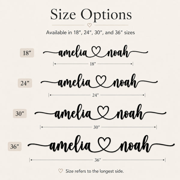 Personalized Couple Name Metal Sign with Heart – Extended Flourish Script