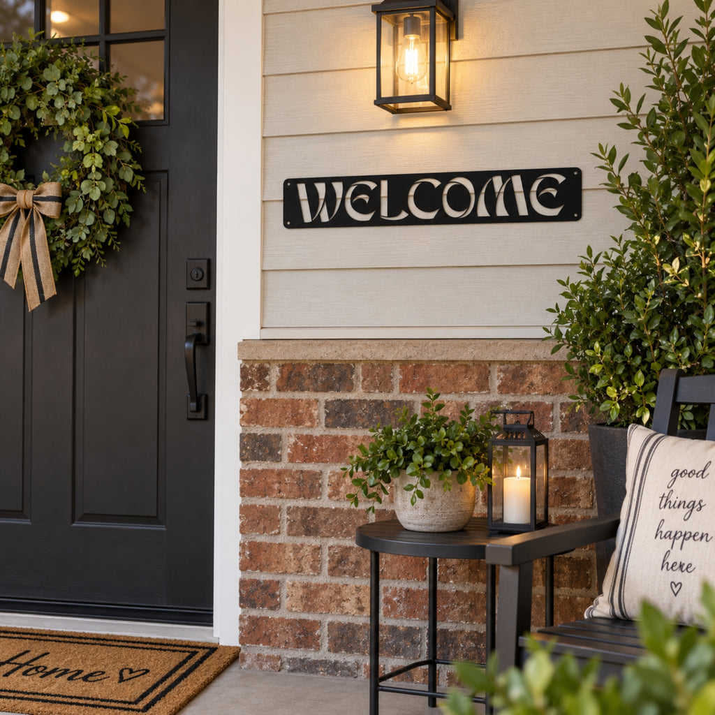 Modern Welcome Metal Sign – Vertical or Horizontal Porch Decor