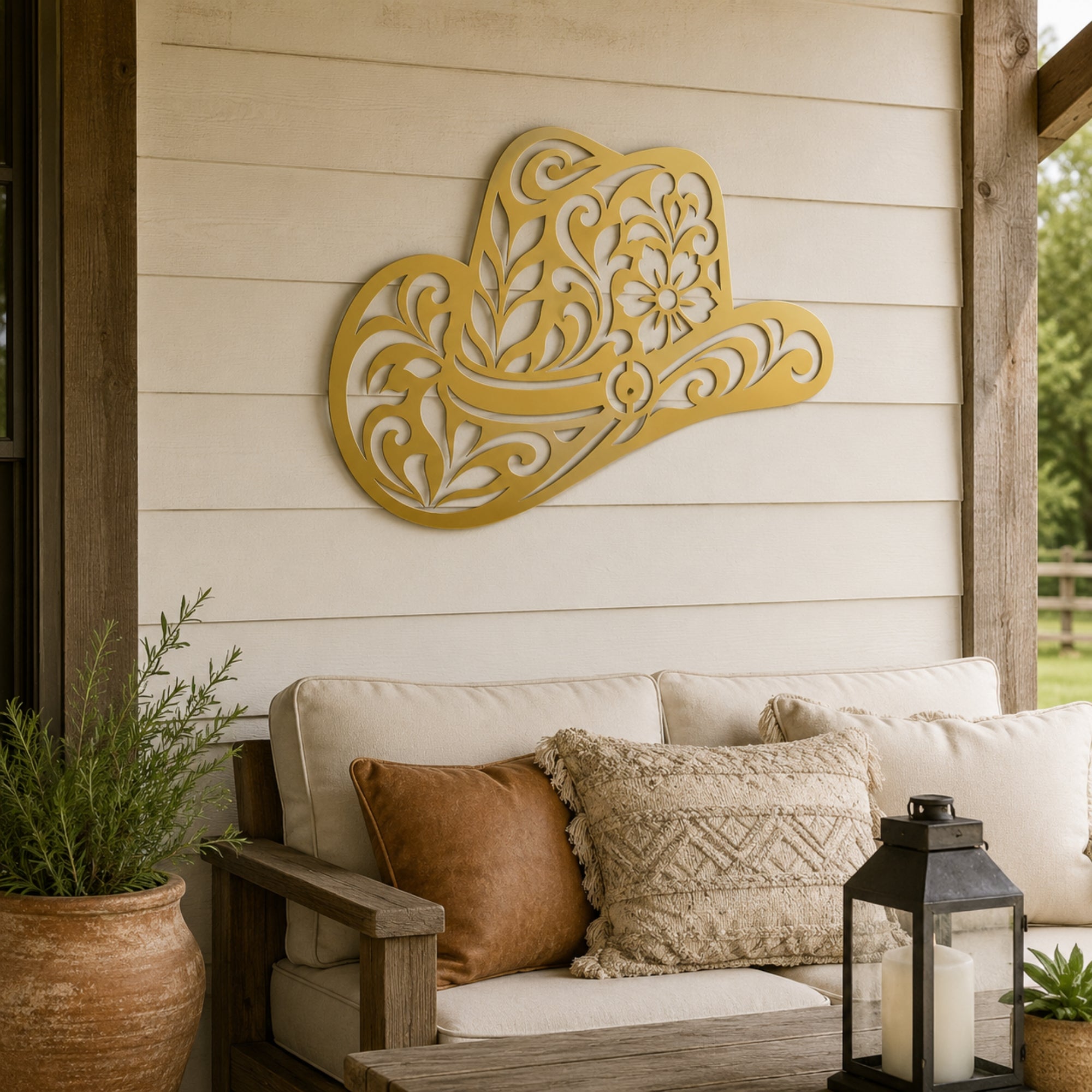 Floral Cowboy Hat Metal Wall Art – Western Cowgirl Decor Secondary image