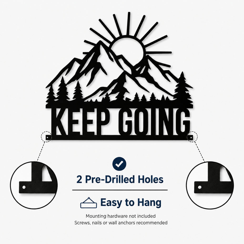 Keep Going Mountain Metal Wall Art – Inspirational Nature Decor