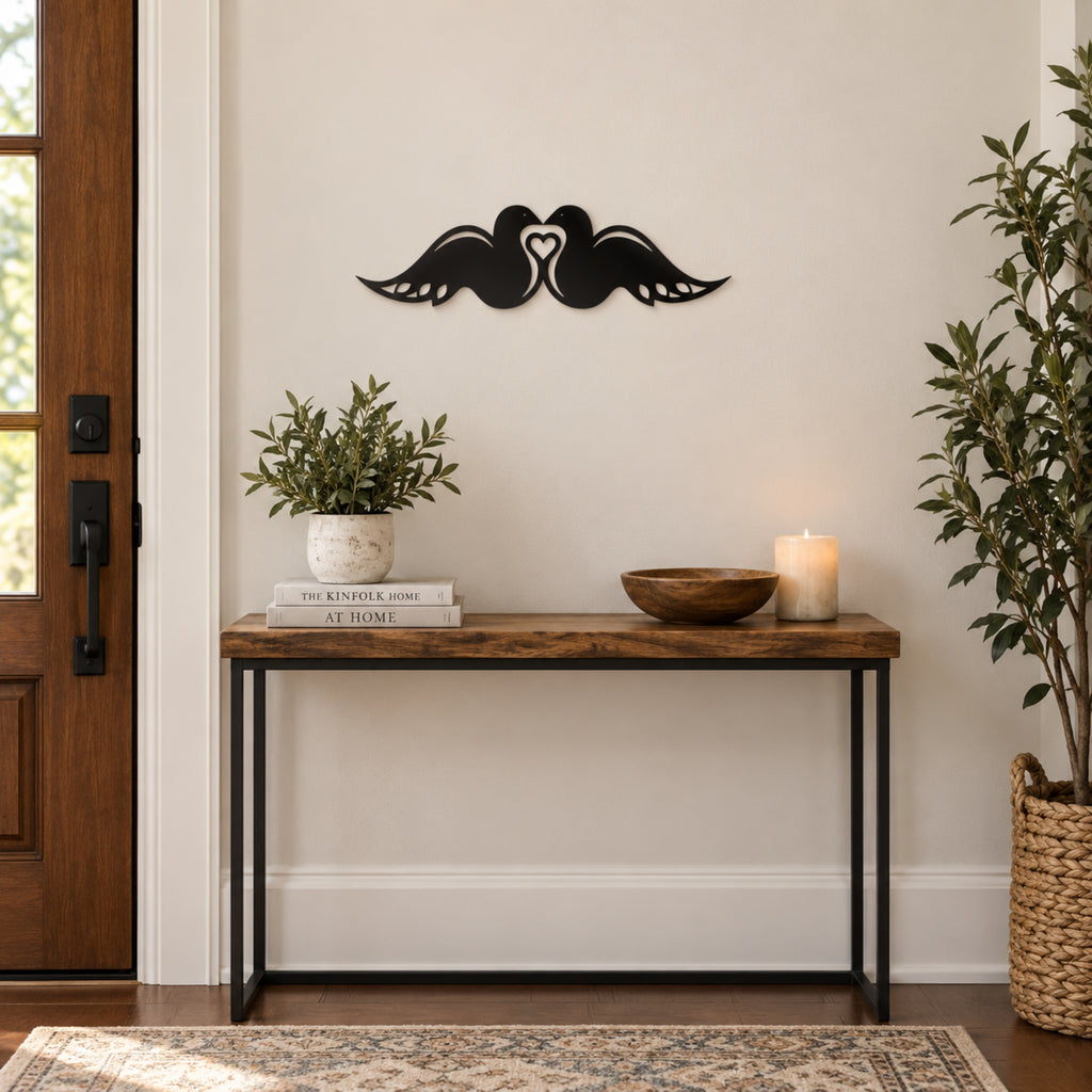 Swan Couple Metal Wall Art – Romantic Love Birds Wall Decor