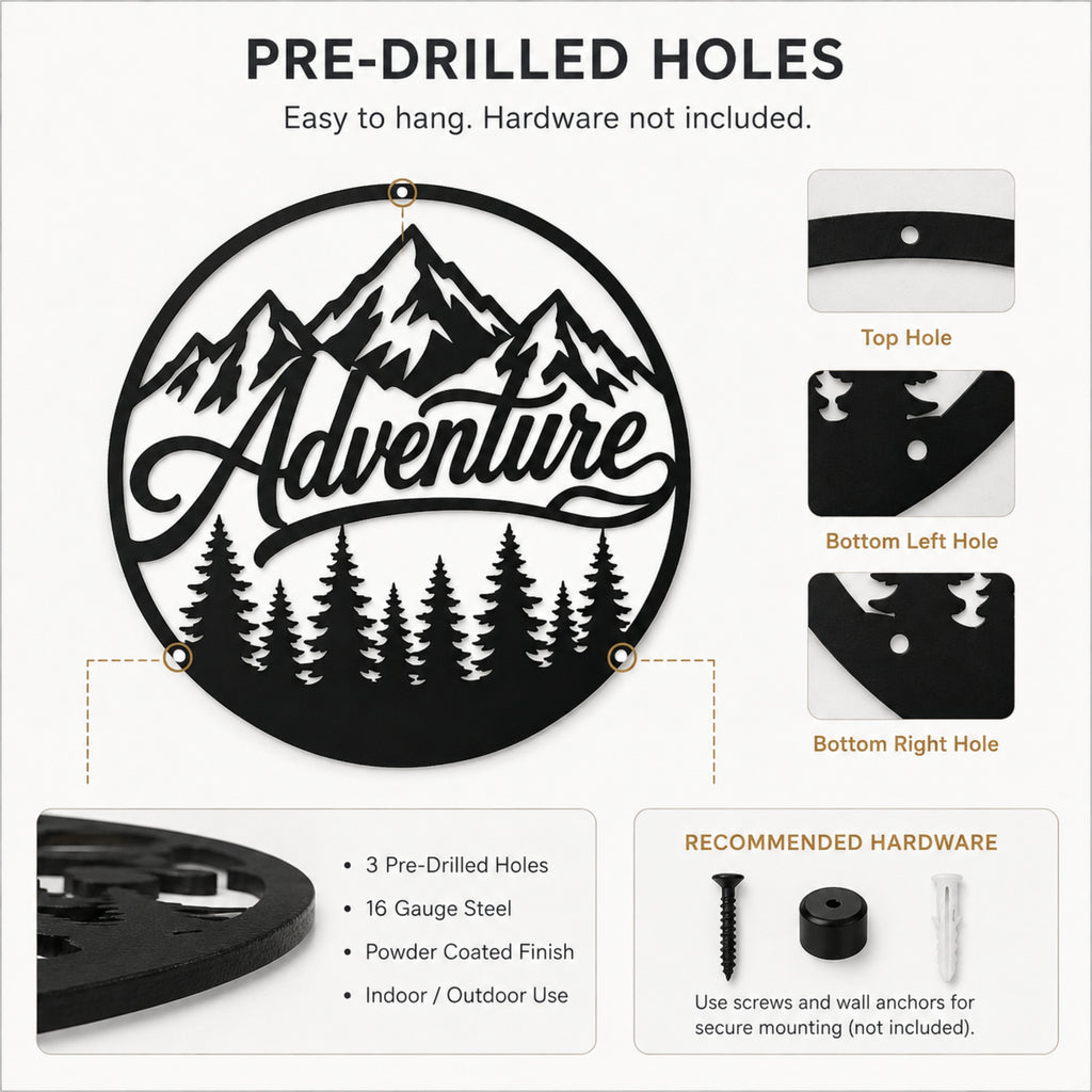 Adventure Mountain Metal Wall Art – Forest & Pine Tree Decor