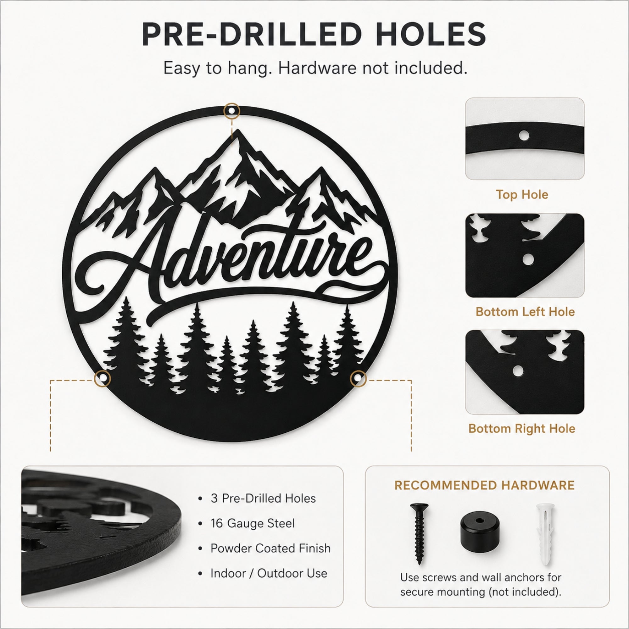 Adventure Mountain Metal Wall Art – Forest & Pine Tree Decor