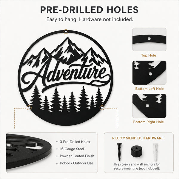 Adventure Mountain Metal Wall Art – Forest & Pine Tree Decor
