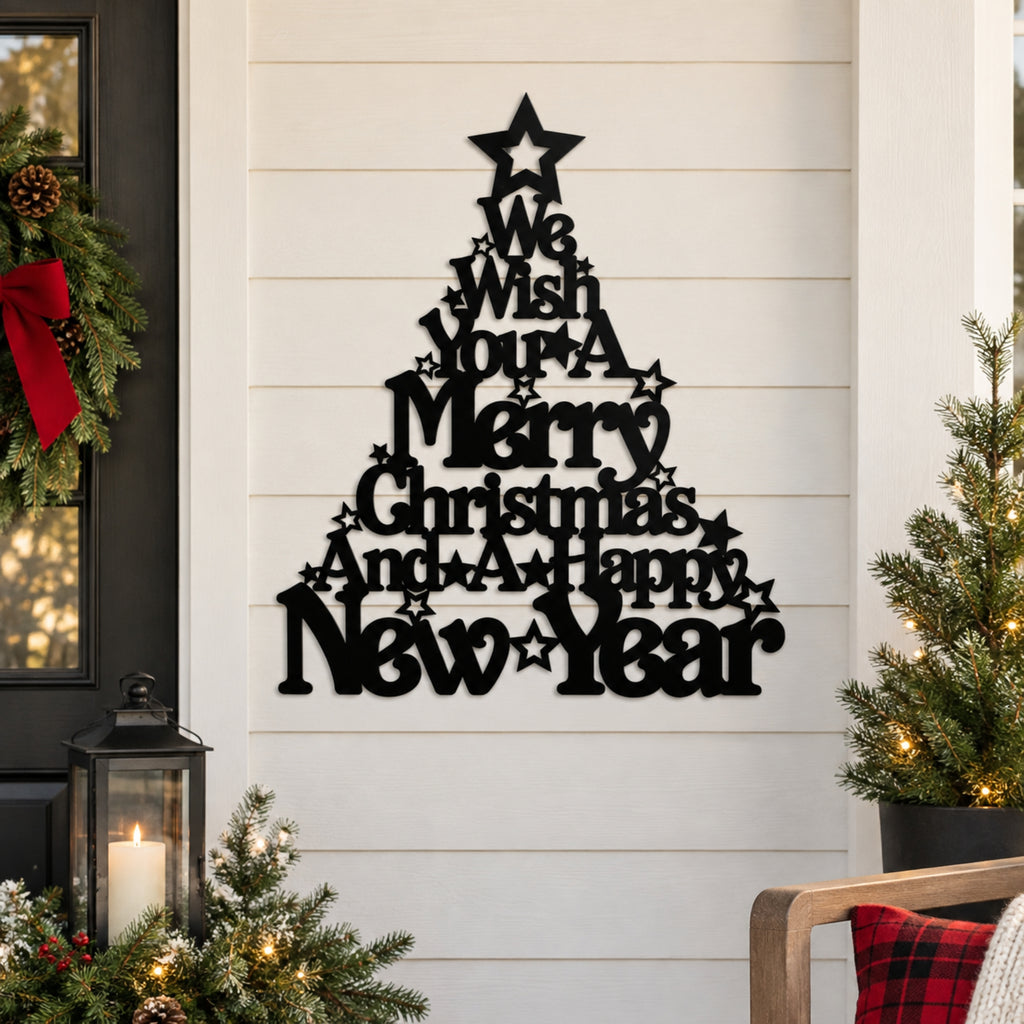 Merry Christmas Metal Wall Art – Christmas Tree Holiday Sign