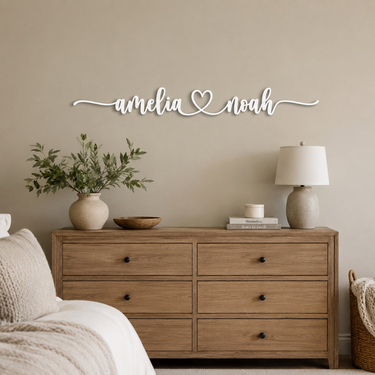 Personalized Couple Name Metal Sign with Heart – Extended Flourish Script