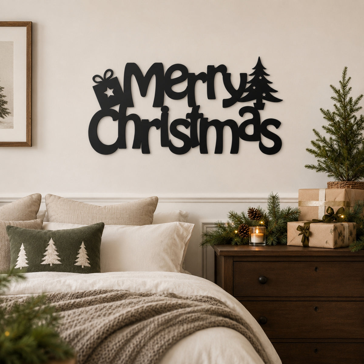 Merry Christmas Metal Wall Art – Gift & Christmas Tree Holiday Sign