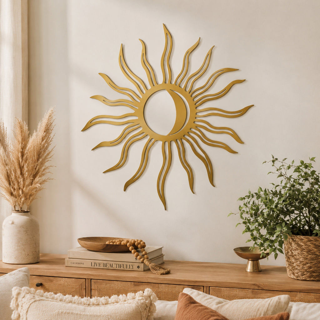 Sun & Moon Metal Wall Art – Celestial Boho Decor