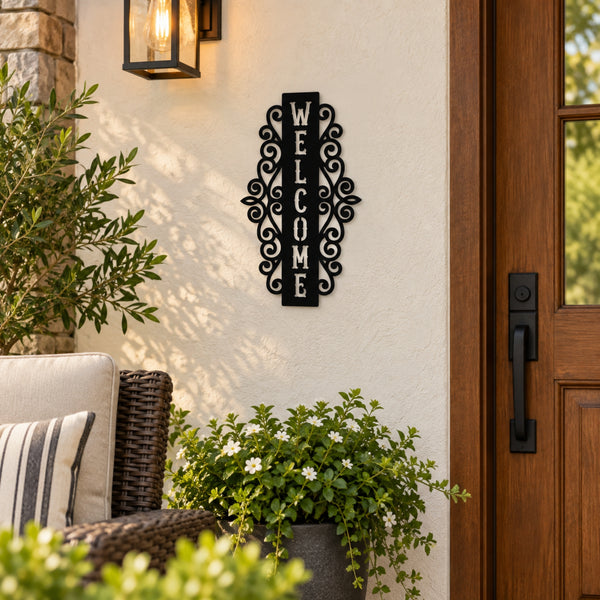 Ornate Welcome Metal Sign – Decorative Porch & Entryway Wall Decor