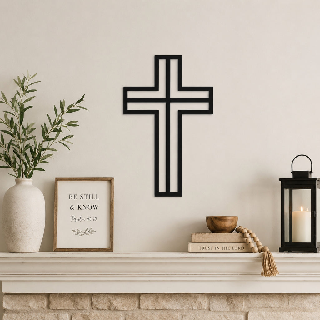 Modern Christian Cross Metal Wall Art – Minimalist Faith Decor