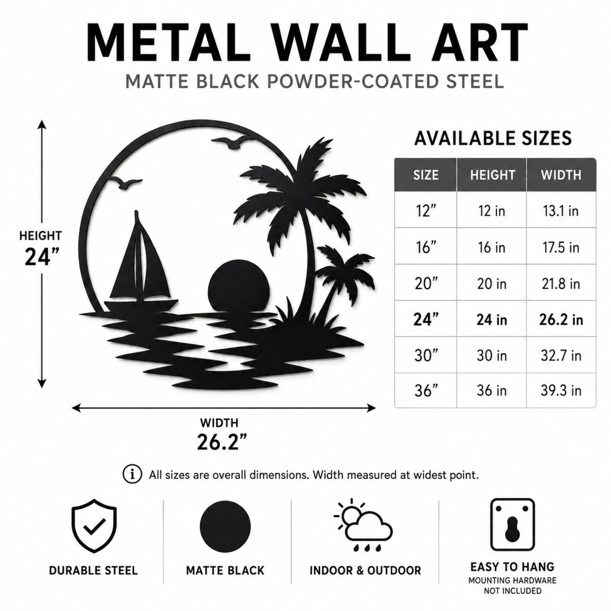 Tropical Sailboat Sunset Metal Wall Art – Palm Tree Coastal Decor