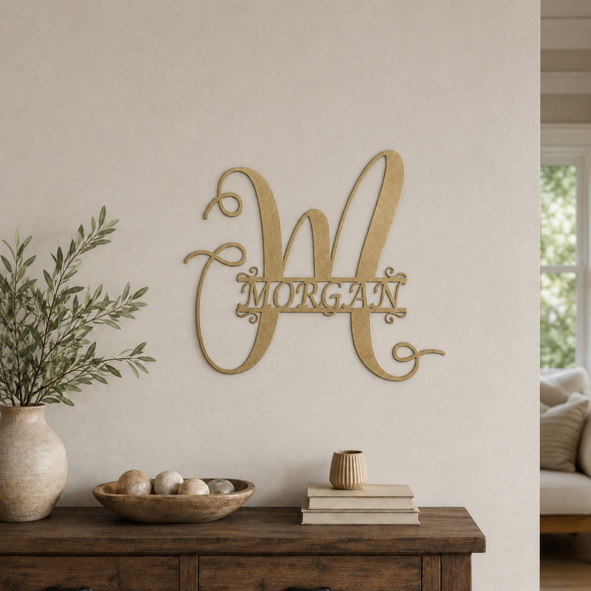 Personalized Script Monogram Family Name Sign – Custom Initial Metal Wall Art