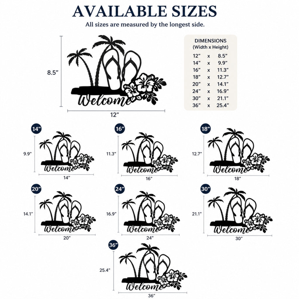 Tropical Welcome Metal Wall Art – Palm Tree & Flip Flop Decor
