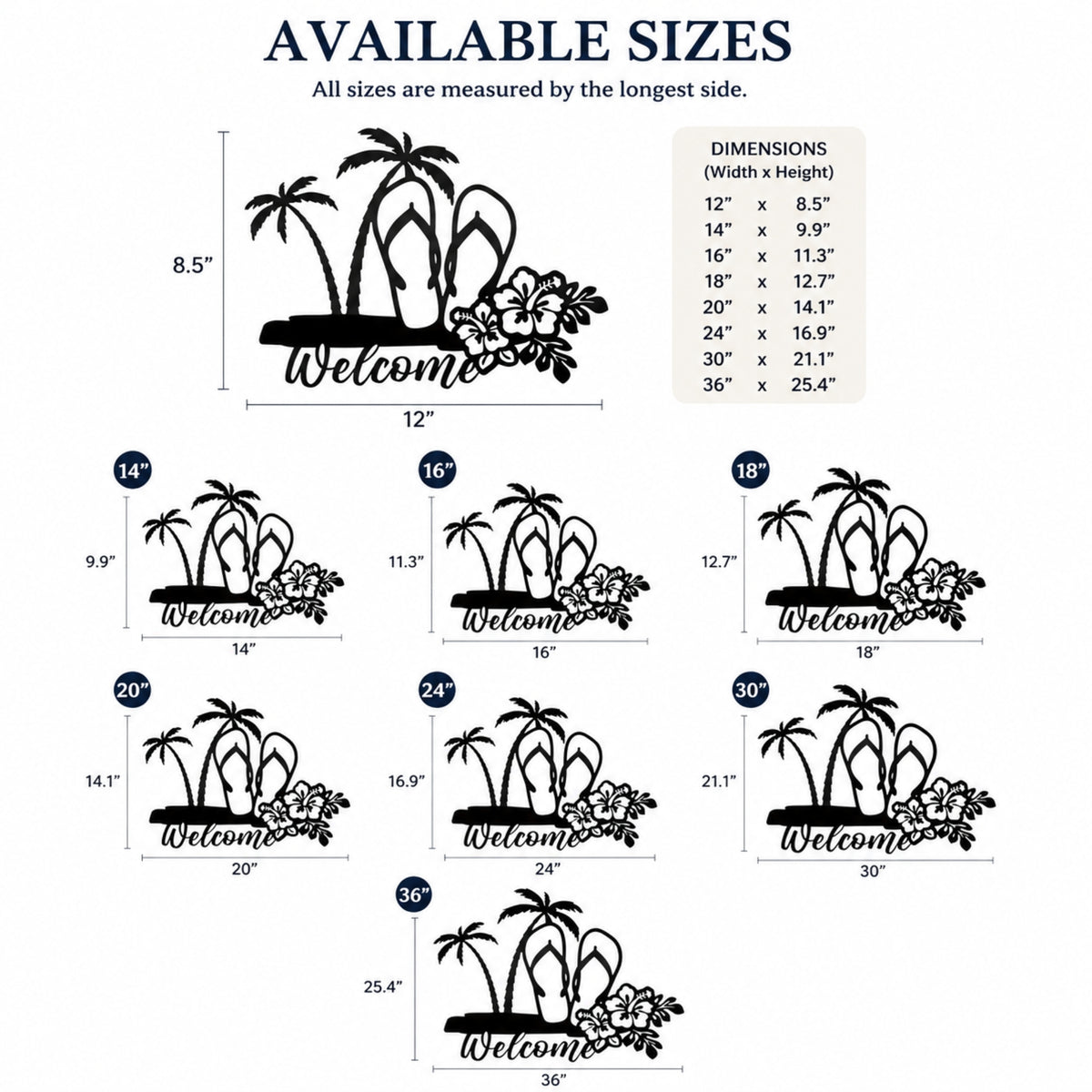 Tropical Welcome Metal Wall Art – Palm Tree & Flip Flop Decor