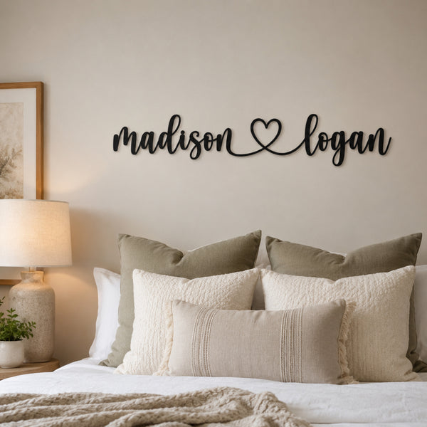 Personalized Couple Name Metal Sign with Heart – Custom Wedding Wall Decor