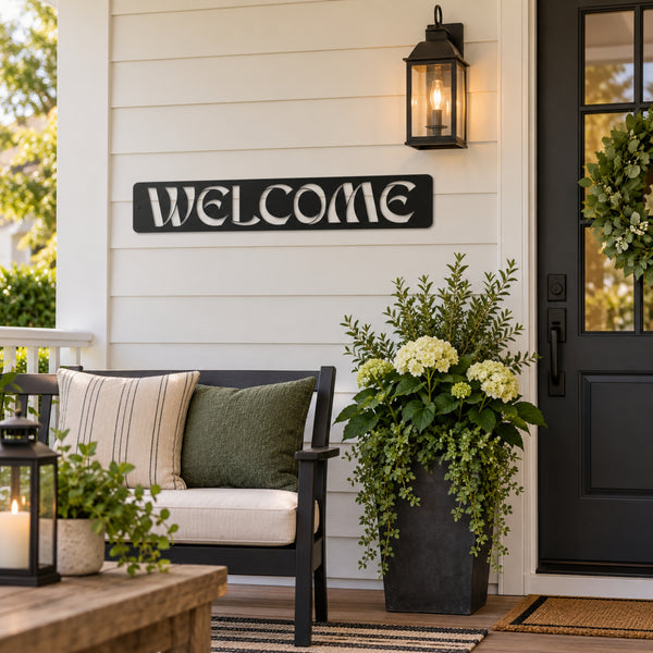 Modern Welcome Metal Sign – Vertical or Horizontal Porch Decor