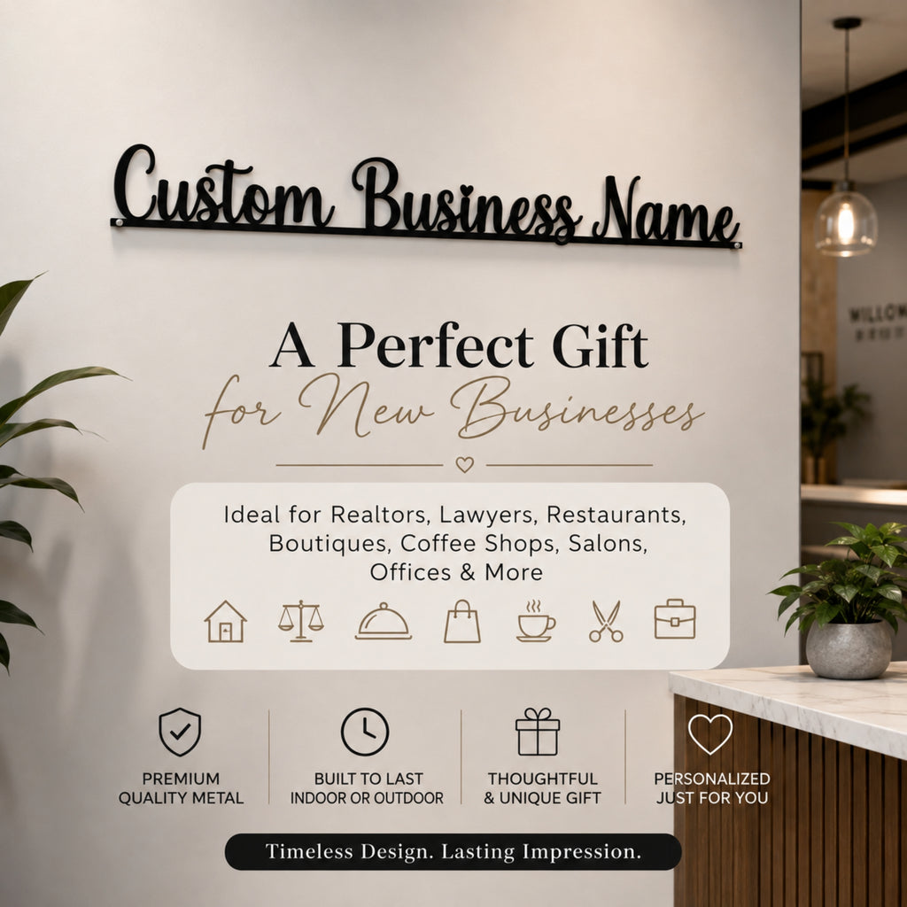 Custom Script Business Name Metal Sign – Personalized Business Wall Sign