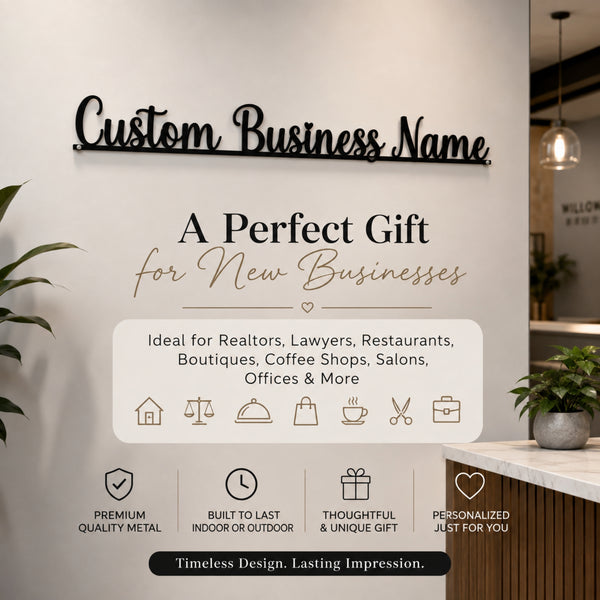 Custom Script Business Name Metal Sign – Personalized Business Wall Sign