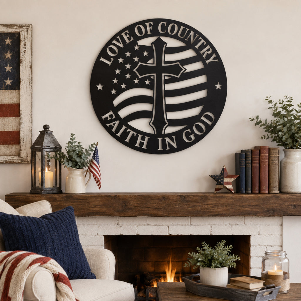 Love of Country Faith in God Metal Wall Art – Christian Patriotic Decor