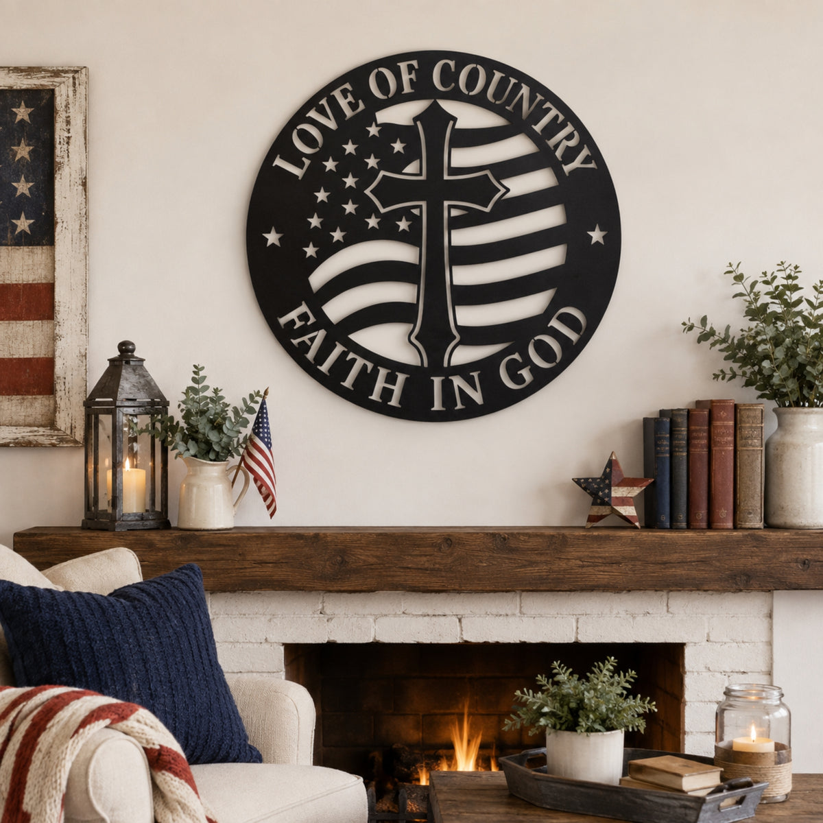 Love of Country Faith in God Metal Wall Art – Christian Patriotic Decor
