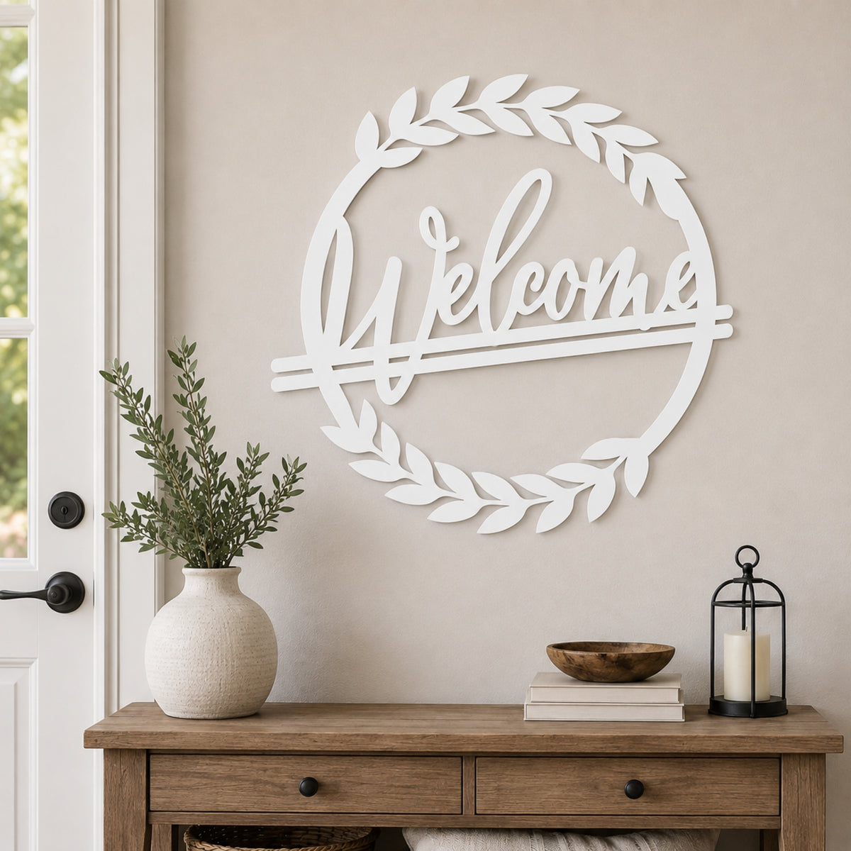 Welcome Wreath Metal Wall Art – Entryway & Porch Welcome Sign