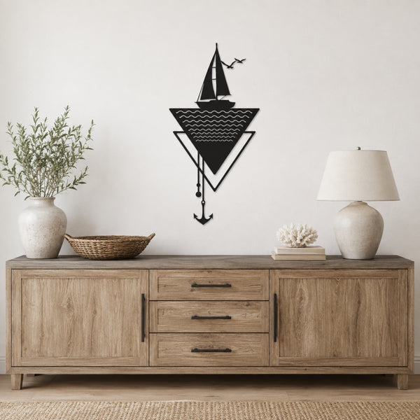Modern Sailboat Metal Wall Art with Anchor – Nautical Coastal Decor