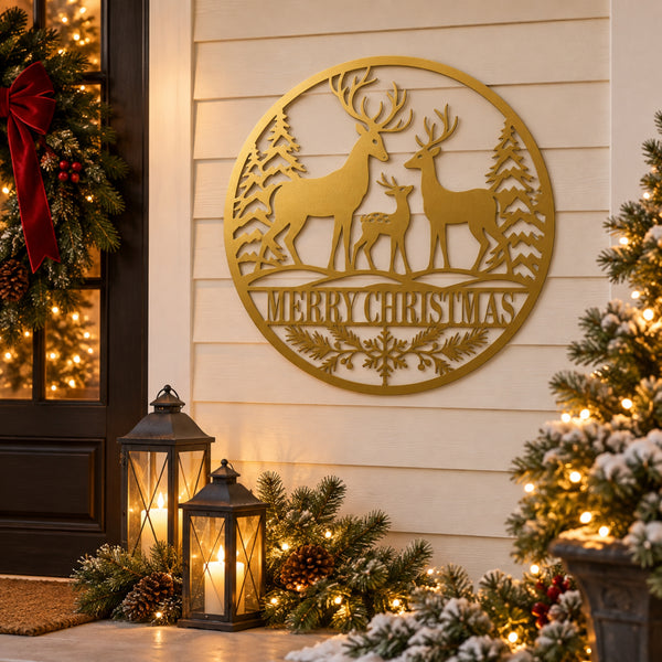 Personalized Deer Family Christmas Metal Sign – Custom Last Name Holiday Decor