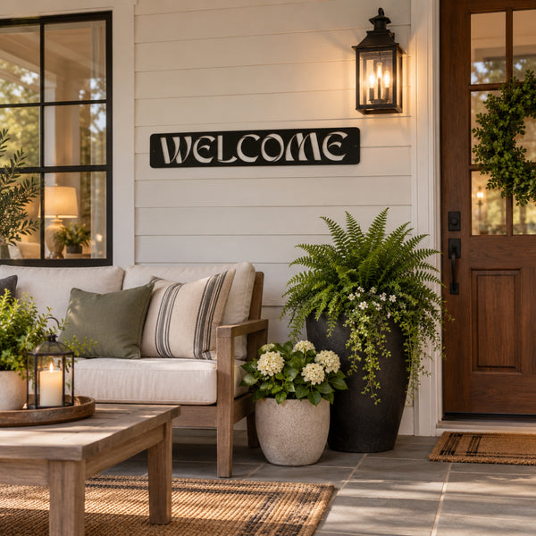 Modern Welcome Metal Sign – Vertical or Horizontal Porch Decor