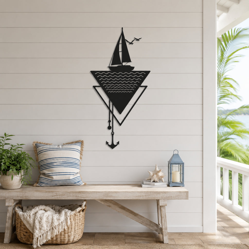 Modern Sailboat Metal Wall Art with Anchor – Nautical Coastal Decor