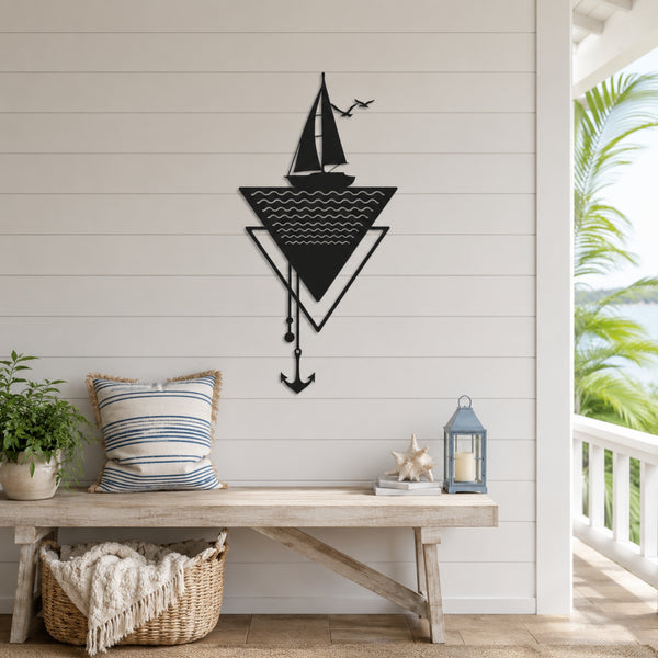 Modern Sailboat Metal Wall Art with Anchor – Nautical Coastal Decor