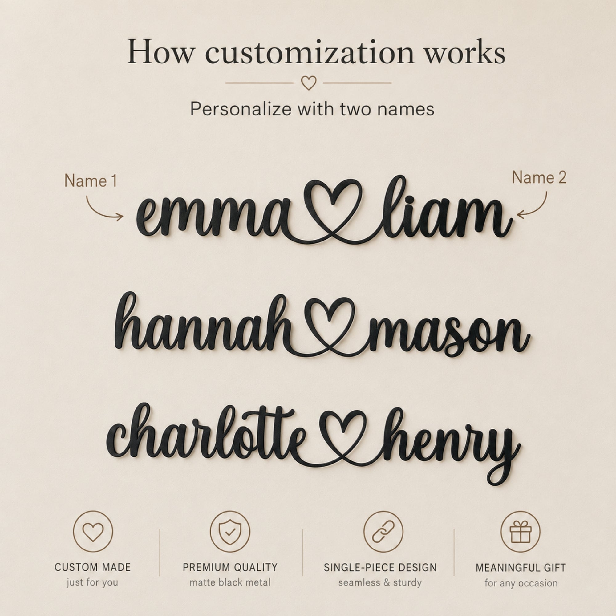 Personalized Couple Names Metal Sign with Heart