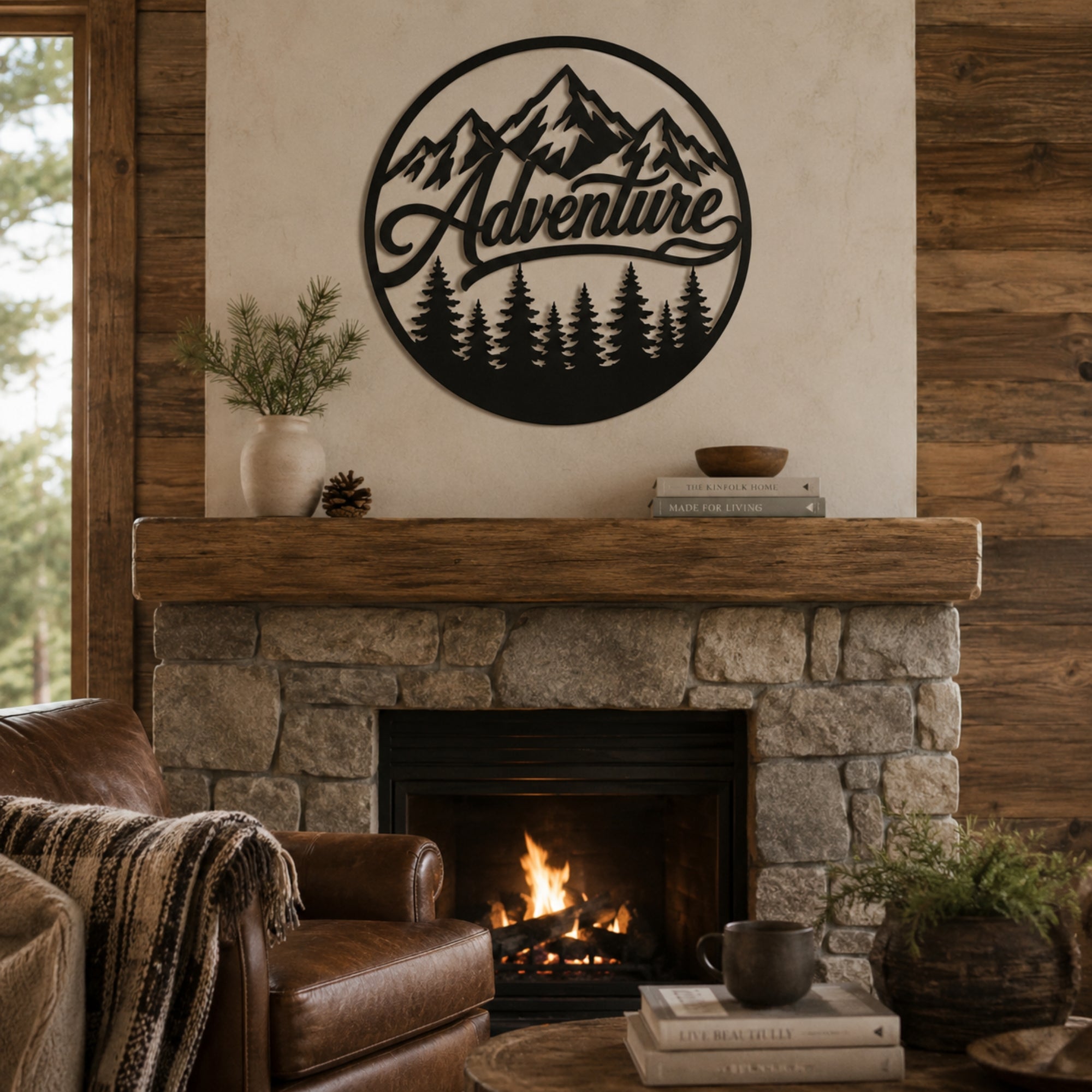 Adventure Mountain Metal Wall Art – Forest & Pine Tree Decor