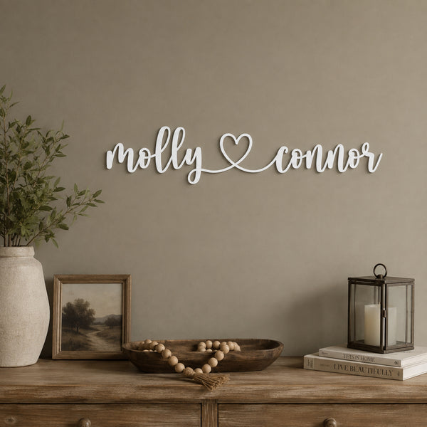 Personalized Couple Name Metal Sign with Heart – Custom Wedding Wall Decor