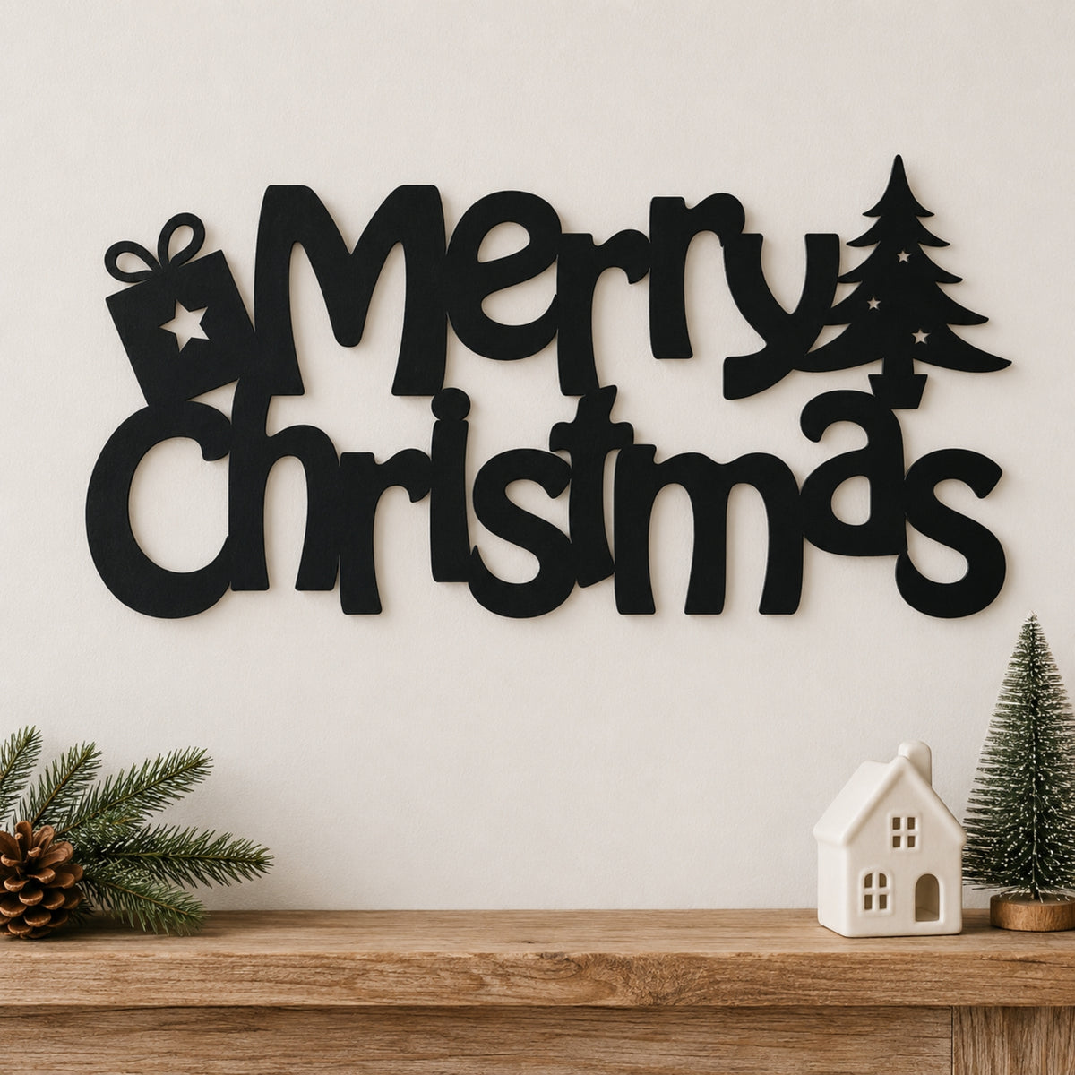 Merry Christmas Metal Wall Art – Gift & Christmas Tree Holiday Sign