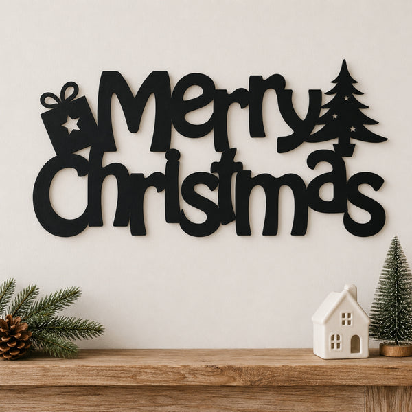 Merry Christmas Metal Wall Art – Gift & Christmas Tree Holiday Sign