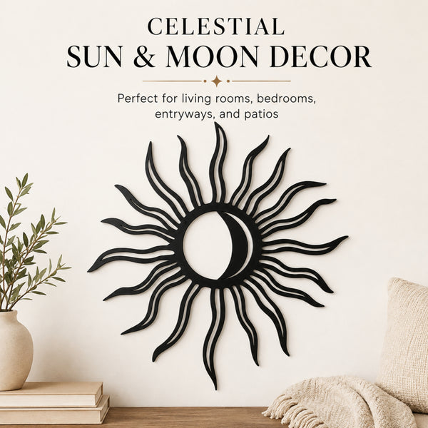 Sun & Moon Metal Wall Art – Celestial Boho Decor