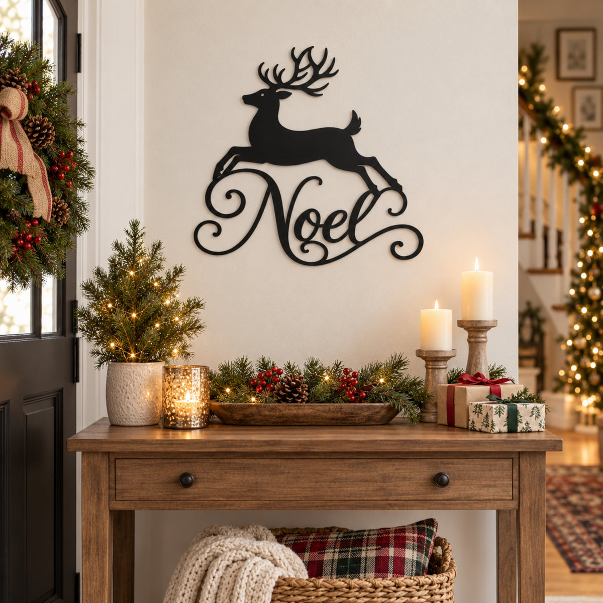 Noel Reindeer Metal Wall Art – Christmas Metal Sign
