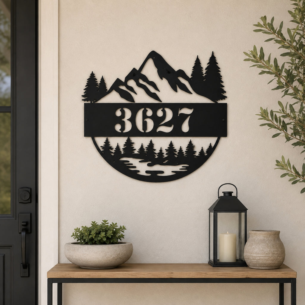 Personalized Mountain House Number Sign