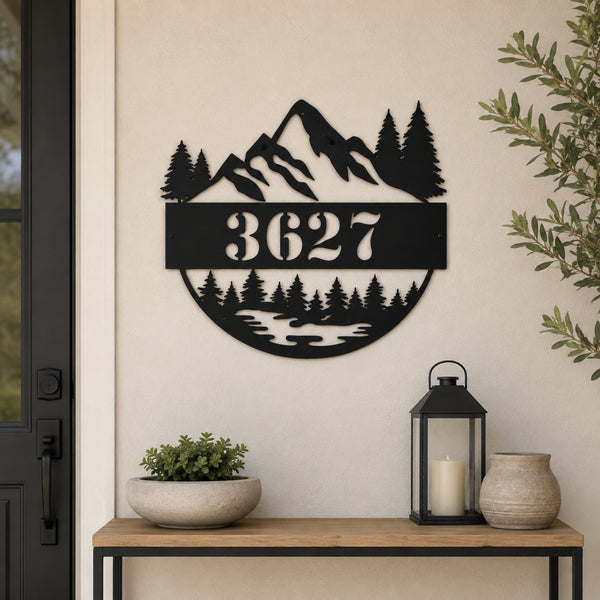 Personalized Mountain House Number Sign