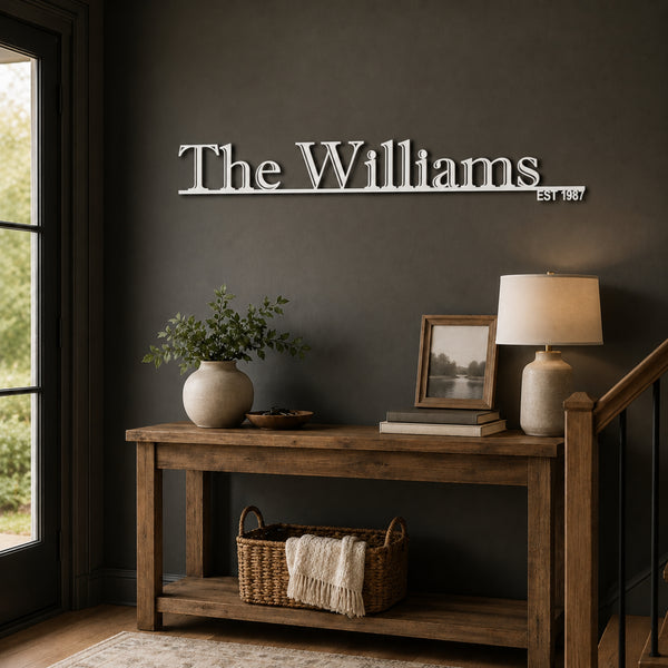 Personalized Family Name Metal Sign with Established Year – Classic Serif Design