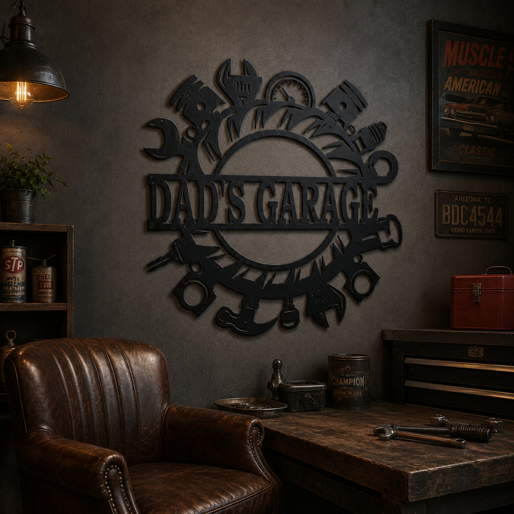 Personalized Garage & Workshop Metal Sign – Custom Name Decor
