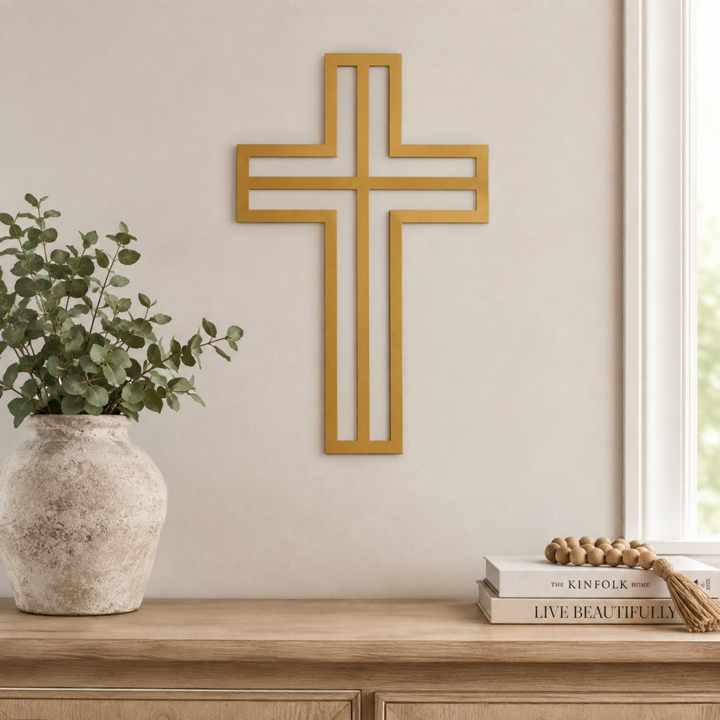 Modern Christian Cross Metal Wall Art – Minimalist Faith Decor