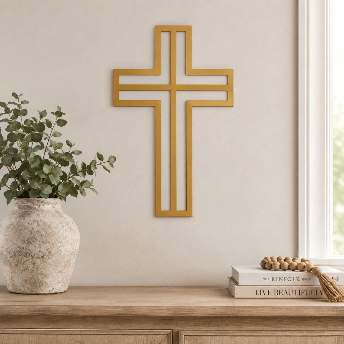 Modern Christian Cross Metal Wall Art – Minimalist Faith Decor