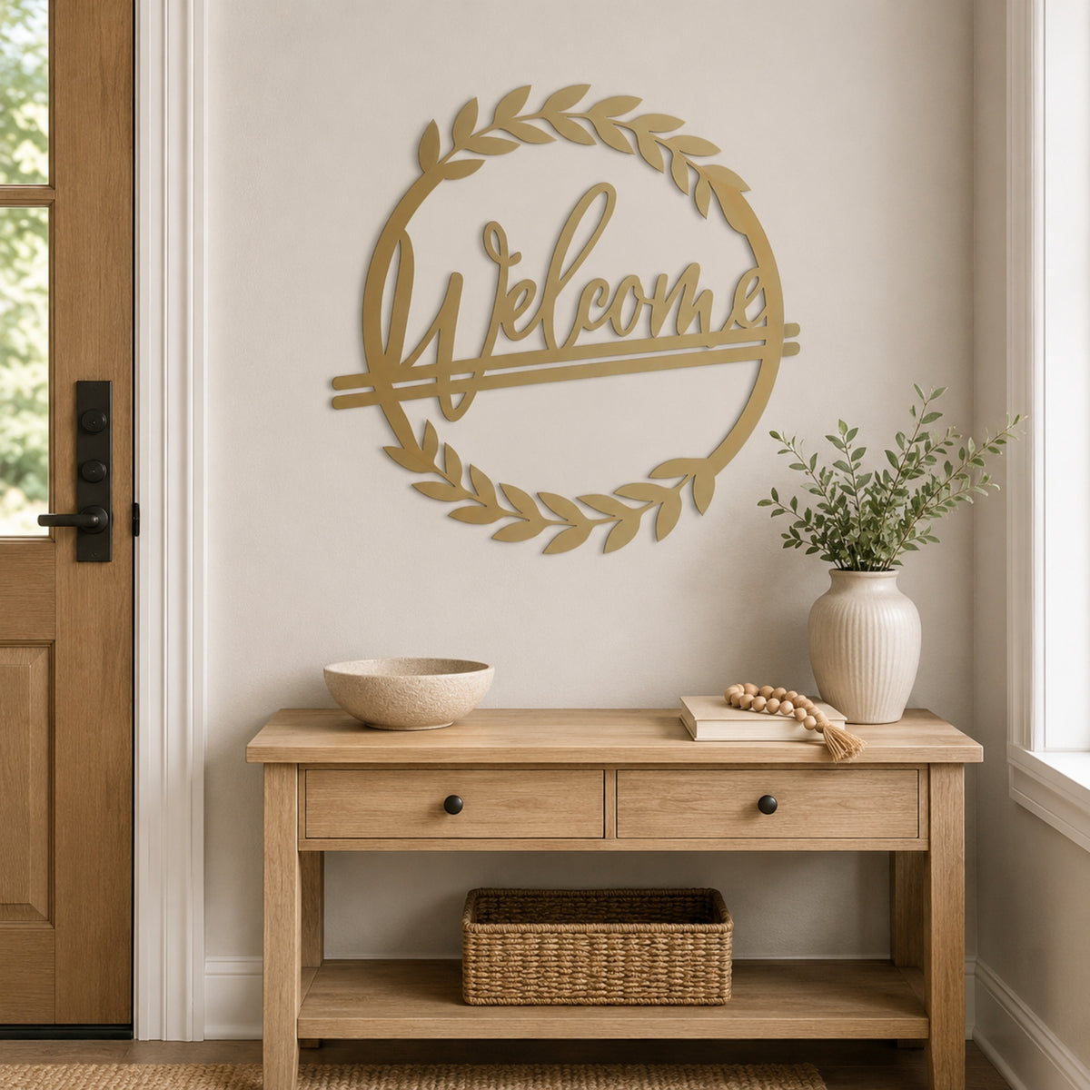 Welcome Wreath Metal Wall Art – Entryway & Porch Welcome Sign