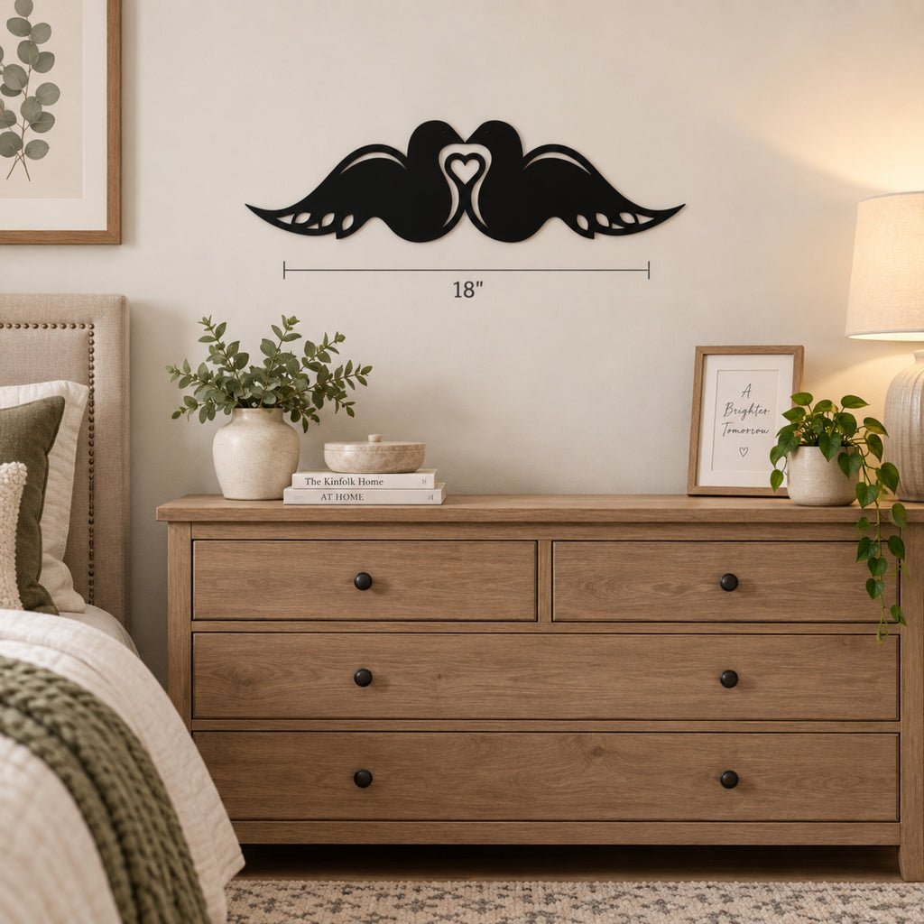 Swan Couple Metal Wall Art – Romantic Love Birds Wall Decor