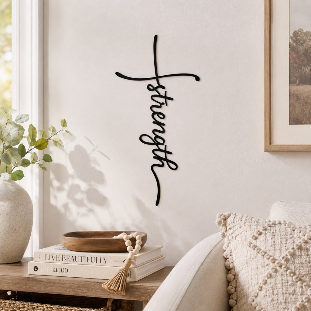 Strength Cross Metal Wall Art – Christian Faith Wall Decor