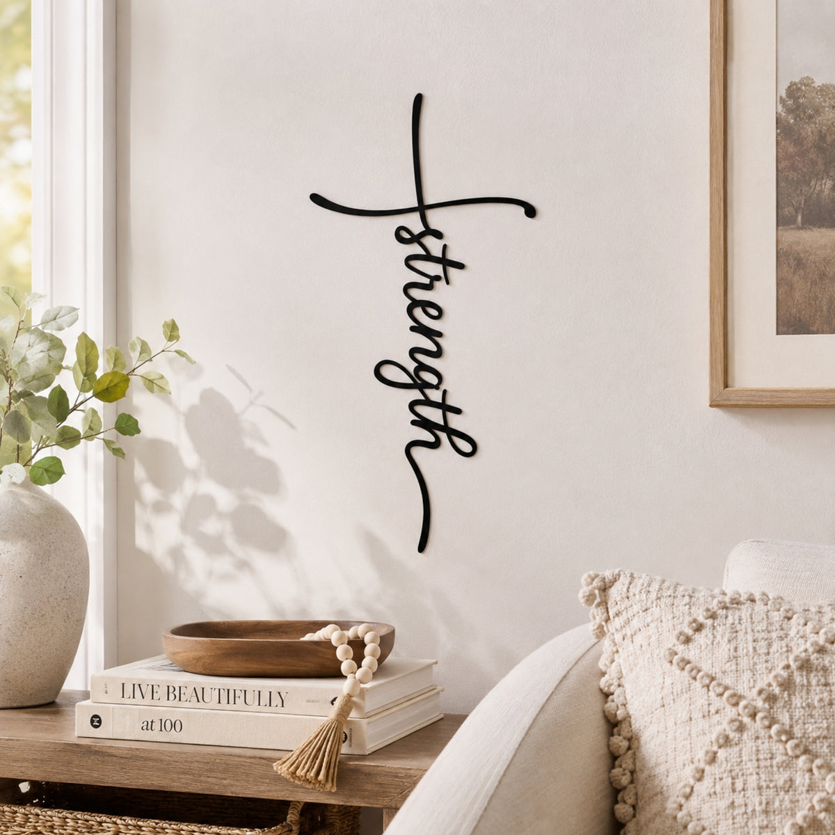 Strength Cross Metal Wall Art – Christian Faith Wall Decor