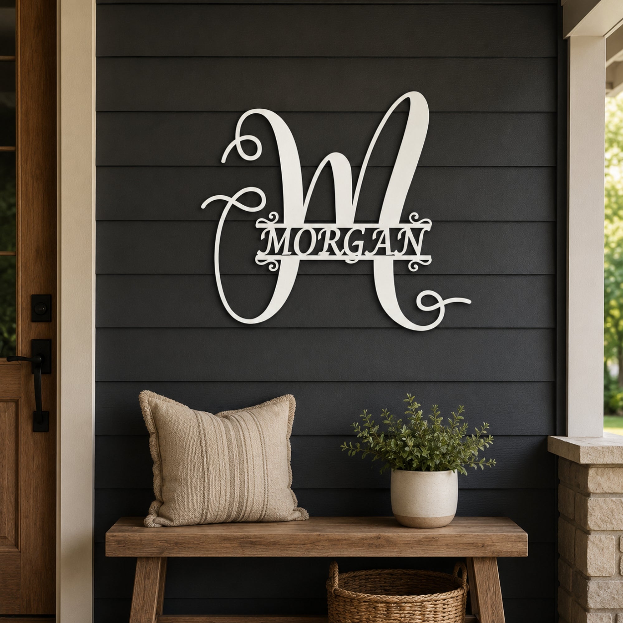 Personalized Script Monogram Family Name Sign – Custom Initial Metal Wall Art Secondary image